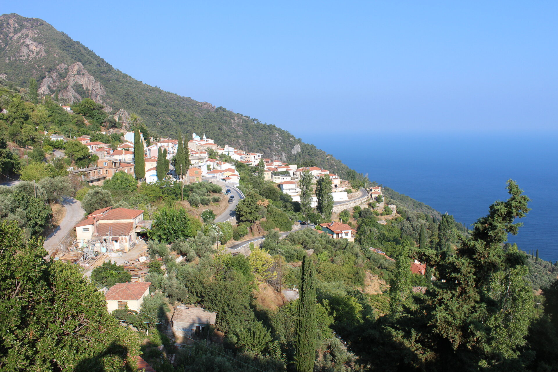 Ampelos village overlooking the Aegean Sea